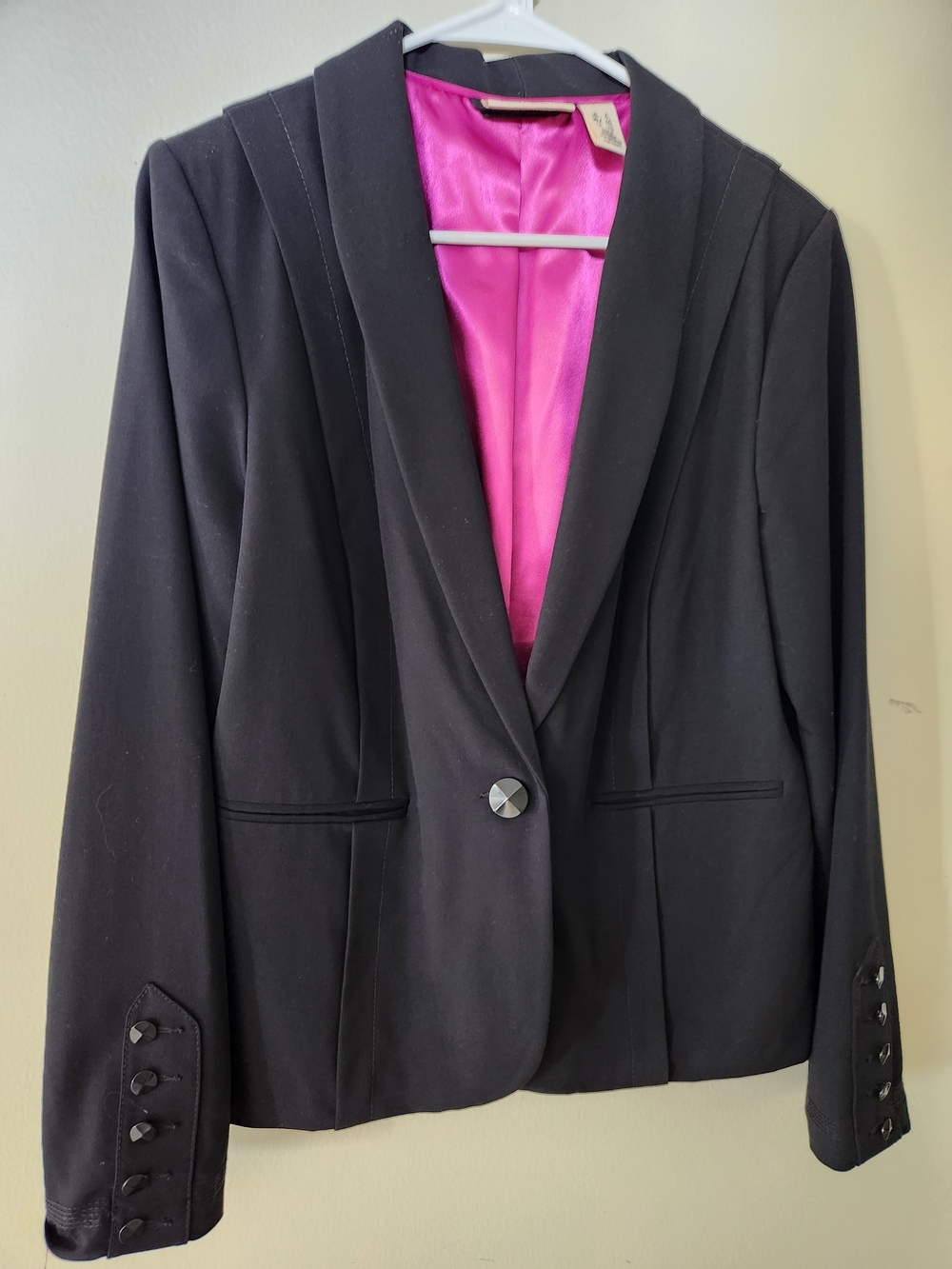 DKNY Black Blazer with Fuchsia Satin Lining